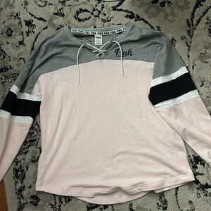 PINK crisscross oversized crewneck
